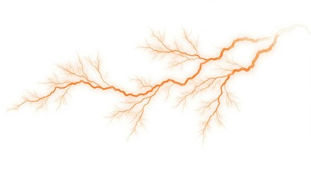 Poster - A bright orange lightning bolt with many branches on a clean white background image design art