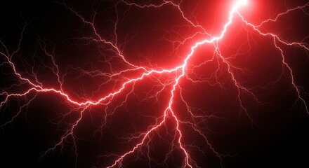 Poster - A dramatic display of red lightning illuminating the dark sky with powerful electrical discharges