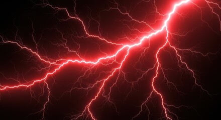 Poster - A dramatic display of red lightning bolts illuminating a dark and stormy night sky with power and intensity
