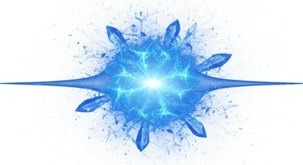 Poster - A blue crystalline explosion with a bright white center on a clean white background design element
