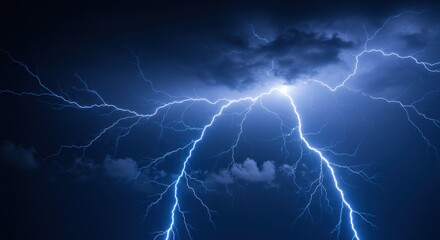 Poster - A dramatic display of lightning bolts illuminating a dark and stormy night sky with intense light