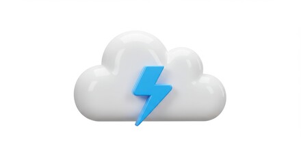 Poster - A white cloud with a blue lightning bolt on a white background in a rendered style image