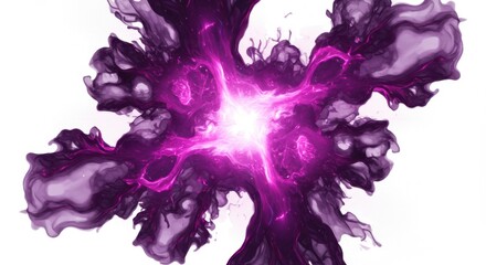 Poster - Abstract purple ink explosion with a bright white center on a clean white background art