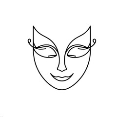 Poster - Minimalist linear drawing of calm face in mask, vector one line outline