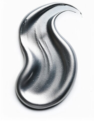 Poster - Silver paint stroke on white. Metal color drop close up. Metallic shiny fluid blob. Abstract liquid shape. Silver textured spot element. Glossy effect art.