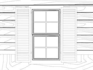 Poster - A window with a white frame and four white panes. The window is drawn in black and white
