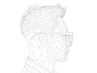 Poster - A man with glasses is drawn in a black and white style. The image is abstract and has a modern feel to it. Side view
