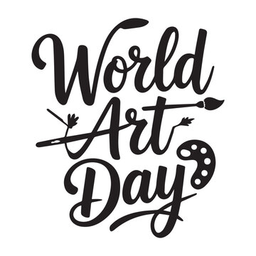 Calligraphy design of the text world art day in a silhouette vector style
