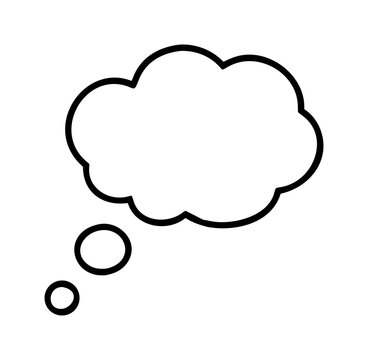 A black outline drawing of a thought bubble