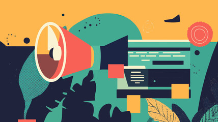 Poster - Colorful Flat Design Vector Illustration of Megaphone and Digital Marketing Special Offer