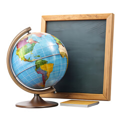 globe and blackboard education and world exploration isolated on transparent background
