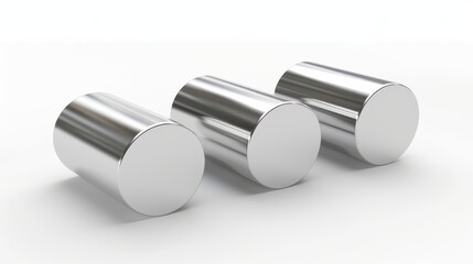 3d render of isolated stainless steel round bars on a clean white background for industrial use