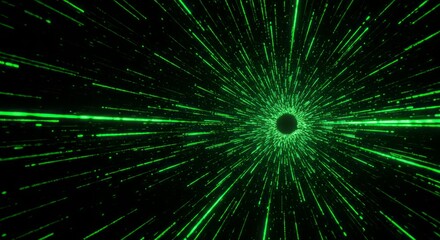 Poster - Green light trails speed through dark space abstract hyperspace background concept design