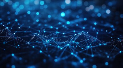 Poster - abstract blue network connection background with glowing particles.