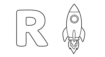 Poster - Rocket and the letter R: An outline illustration of the letter 