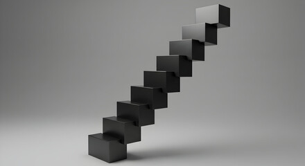 Abstract Composition Of Black Cubes Arranged Diagonally On Gradient Background