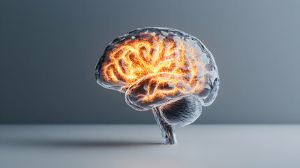 Poster - A glowing brain illustration representing cognitive processes and neural activity. Use it for educational content medical presentations and science articles.