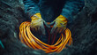© Fidel - Worker Handling Orange Cable in Trench