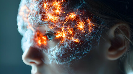 Poster - artistic depiction of brain activity and neural networks. suggests concepts of thought intelligence 