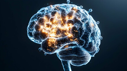 Poster - An artistic rendering of a glowing brain. It could symbolize intelligence neurological activity or the complexities of thought. Suitable for science medical and educational materials.
