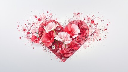 Poster - A hand-drawn heart collage made from recycled paper scraps and watercolor splashes, arranged on crisp white