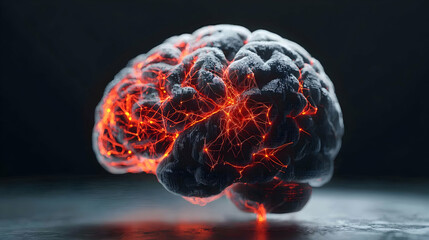 Poster - A digital rendering of a glowing brain highlighting neural networks. Great for neuroscience related educational materials or medical technology presentations.