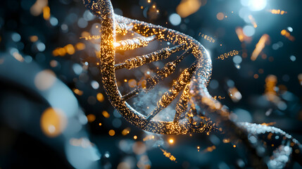 Poster - A futuristic illustration of a DNA helix glowing with energy. It would be suitable for scientific presentations or sci-fi visuals exploring genetics and biotechnology.