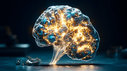 Poster - a glowing brain illustration representing human thought and consciousness. ideal for science fiction