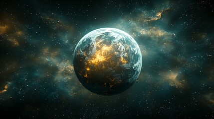 Wall Mural - fiery, swirling nebula surrounds a luminous planet