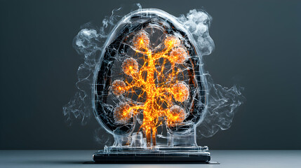 Poster - Conceptual art of the brain. Visualizes neural activity or consciousness. Perfect for scientific visualizations or medical technology presentations.