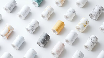Poster - Home decor essentials: marble-patterned adhesive rolls arranged on flat surface