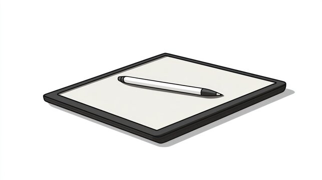 Blank digital tablet with stylus, white background, design element