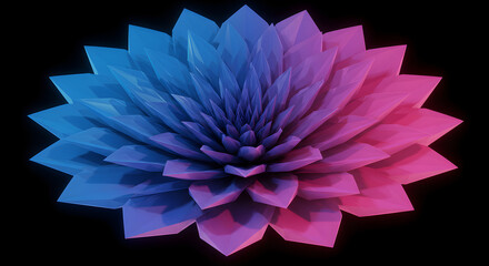 Polygonal Flower With Gradient Lighting On A Black Background