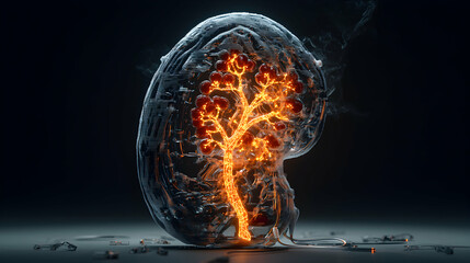 Poster - A futuristic bio-art piece depicts a glowing internal structure possibly biological. Ideal for science fiction or medical technology presentations. It exudes an advanced tech vibe.