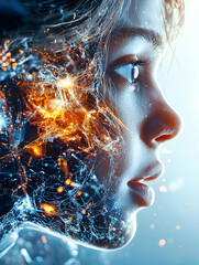 Poster - a portrait showing a woman's face integrated with energy. it could illustrate mental processes or th