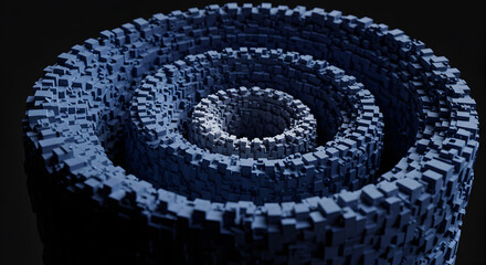 Abstract Swirling Structure Composed of Small Cubes on a Dark Background