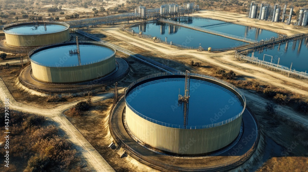 Aerial View of Industrial Oil Refinery Complex with Storage Tanks and ...