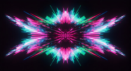 Leinwandbilder - Radiant Burst Of Colorful Spectrum Symmetry On Black Background