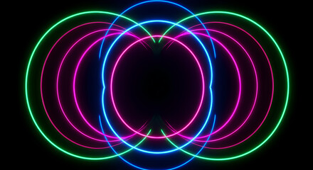 Leinwandbilder - Abstract Neon Circles Intersecting on a Black Background Design Element