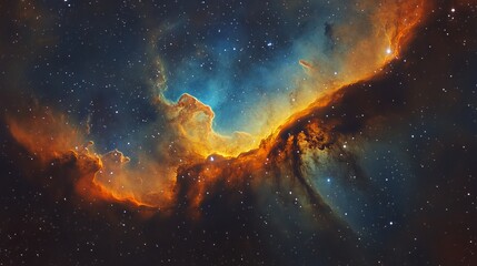 Poster - Stunning Cosmic Nebula Orange and Blue Hues Celestial Space Background Galaxy Starscape Deep Universe Astronomical Photography Night Sky Image Vibrant