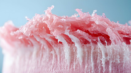 Poster - Close-up of a pink textured surface perhaps a frozen food item. Possibly a macro photograph of a natural organic structure. This image would look great as a food-themed backdrop.