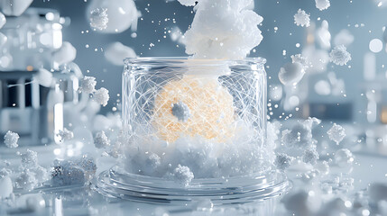 Poster - a conceptual visualization of a scientific process. the image could represent purification or a new 
