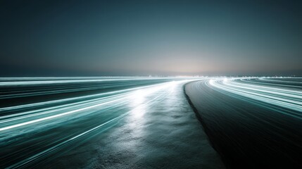 Fototapete - Abstract visualization features luminous data streams forming dynamic wave patterns with ample copy space, reflecting innovation and modern technology in motion