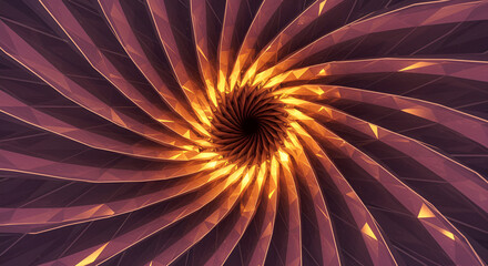 Abstract Vortex Of Twisted Geometric Shapes Glowing In Warm Light