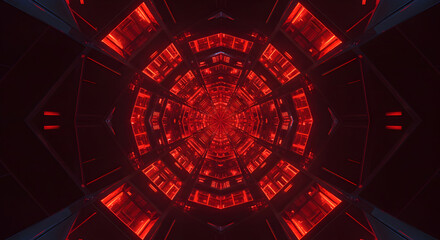 Leinwandbilder - Abstract Red Tunnel with Geometric Reflections and Sci-Fi Aesthetics
