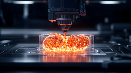 Poster - a futuristic biological research scene using advanced technology. it shows cell culture creation. us