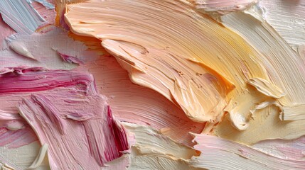 Poster - Soft peach tones blend harmoniously in smooth paint strokes, showcasing abstract and fluid texture with glossy finish against a modern artistic backdrop
