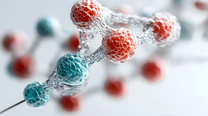 Poster - Molecular model illustration showing interconnected spheres. Perfect for science education articles or as a background for medical technology presentations.