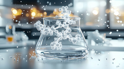 Poster - a scientific image shows a molecular structure inside a beaker symbolizing chemical reactions or res