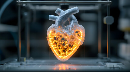 Poster - 3d-printed heart with glowing interior. could be used to visualize complex medical models or as a st